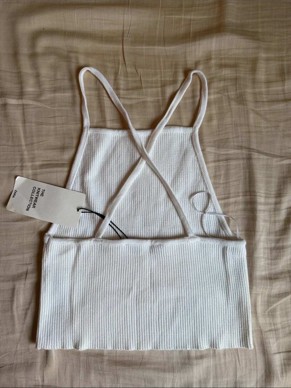 Zara White Ribbed Halter Crop Top